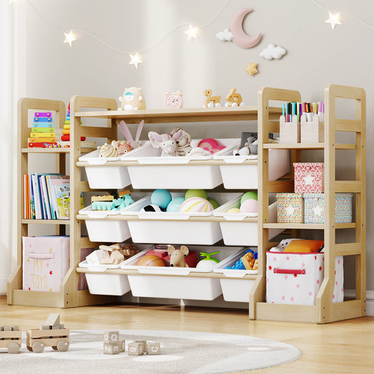 W1-W3 Solid Wood Toy Organizer and Storage with Bookshelf and Bins