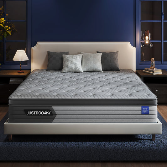 Justroomy 12&14 Inch King Size Mattress Firm Hybrid Mattress- Full Cooling Gel Memory Foam & High-Density Ice Silk Fabric