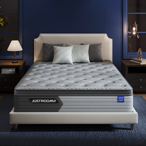 JUSTROOMY Queen/King Firm Mattress 12/14 Inch Hybrid Mattress with Gel Memory Foam, Cooling Ice Silk Top, Back Pain Relief, US Assembly