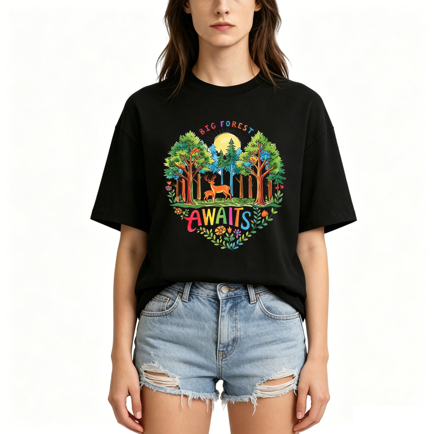 Forest and Deer Graphic Hiking Camping T-Shirts