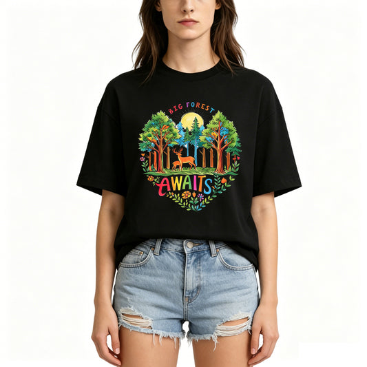 Forest and Deer Graphic Hiking Camping T-Shirts