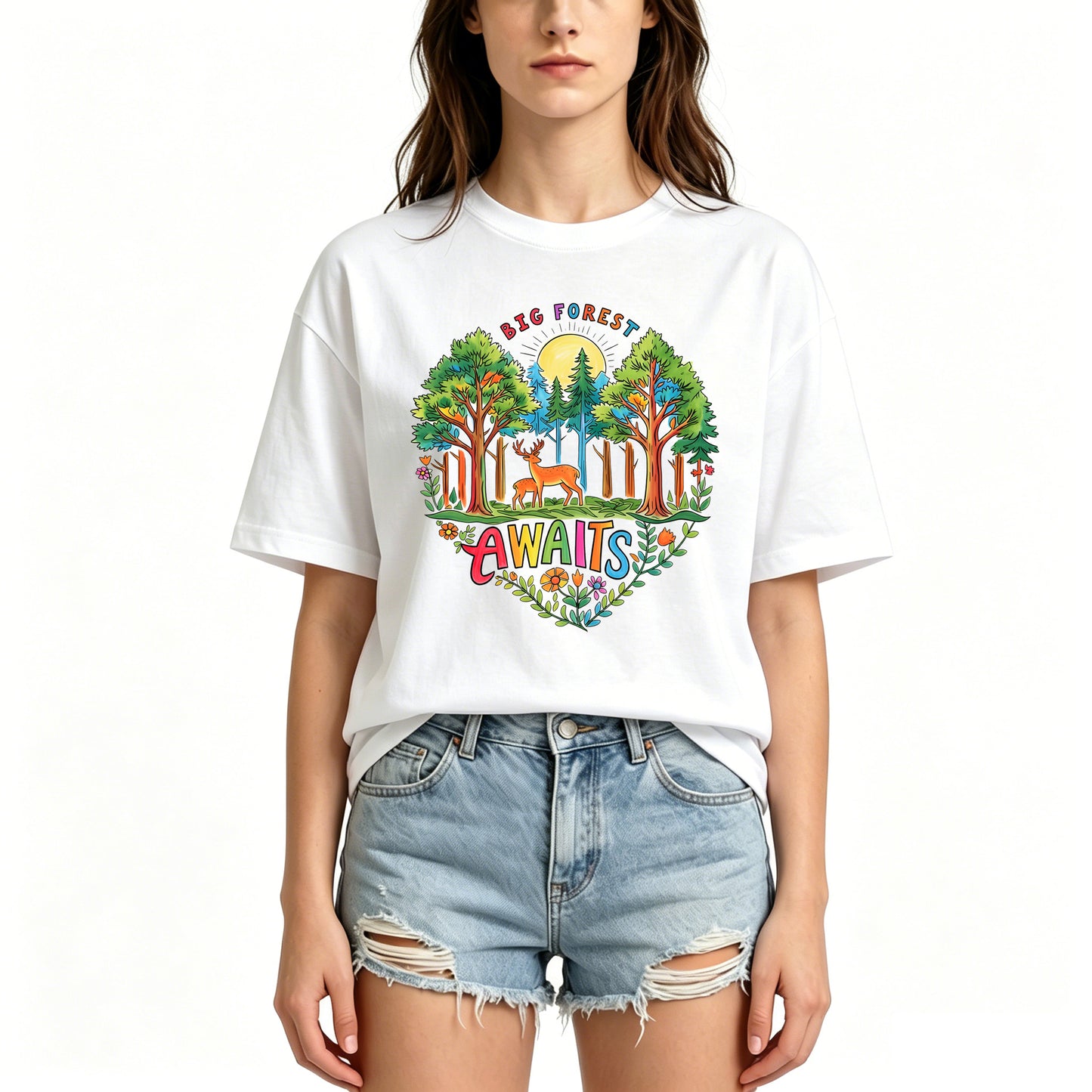 Forest and Deer Graphic Hiking Camping T-Shirts