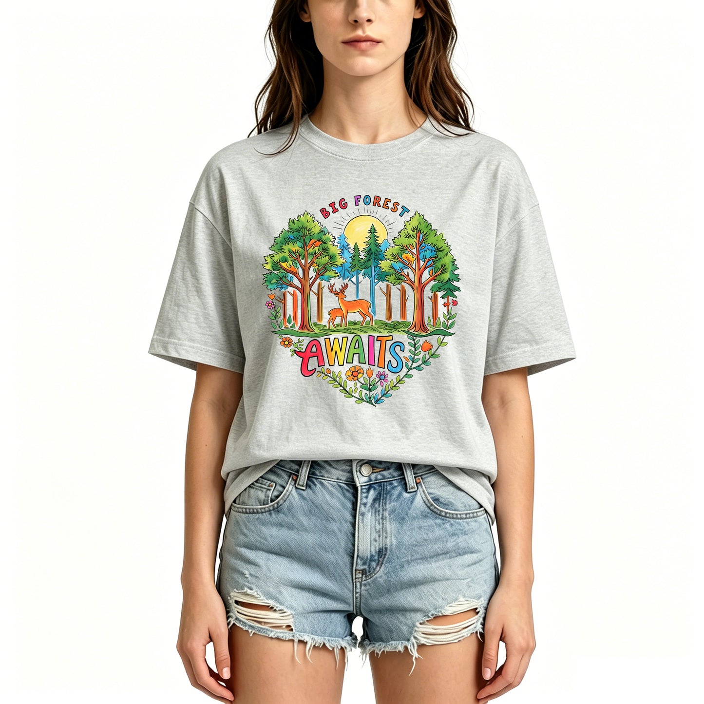 Forest and Deer Graphic Hiking Camping T-Shirts