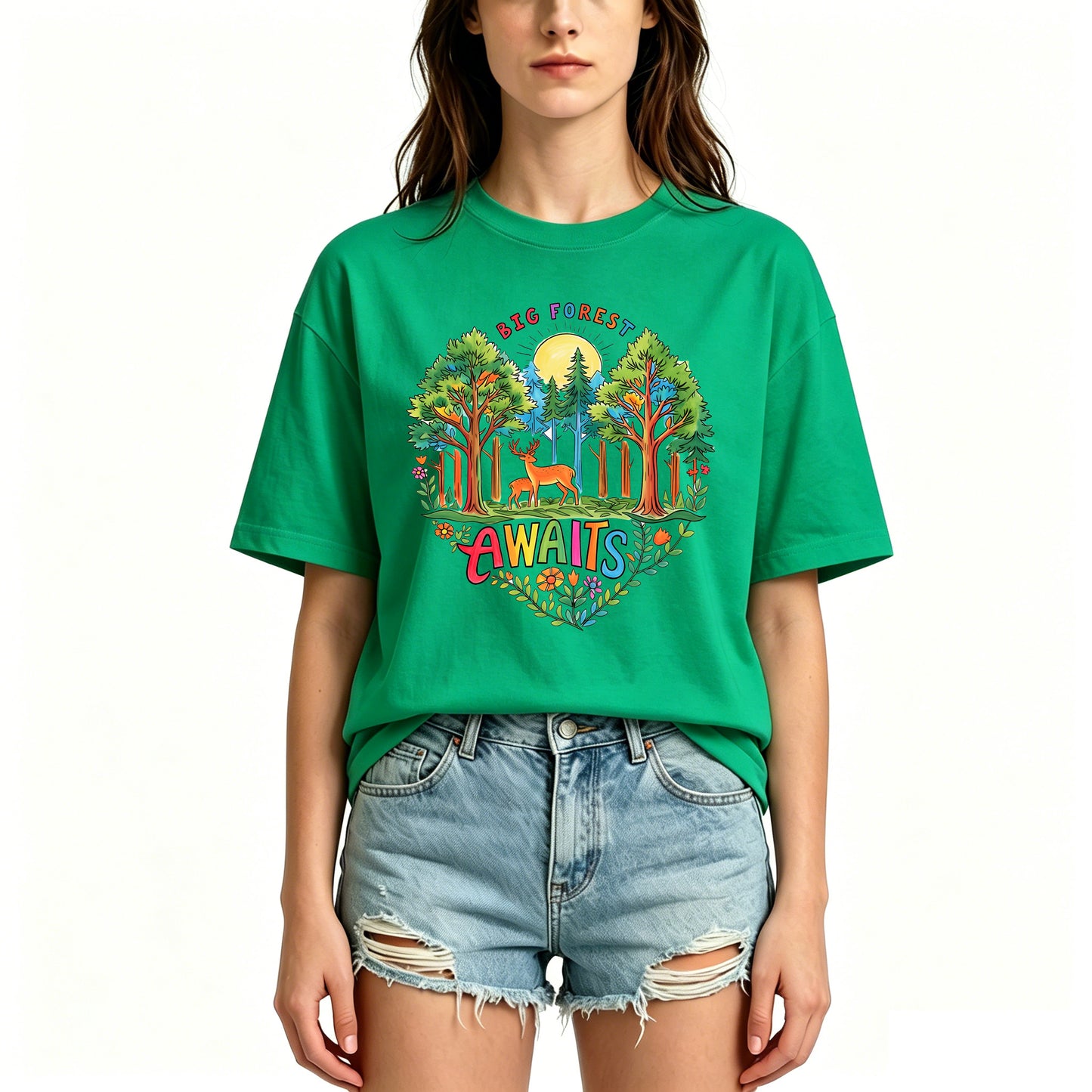Forest and Deer Graphic Hiking Camping T-Shirts