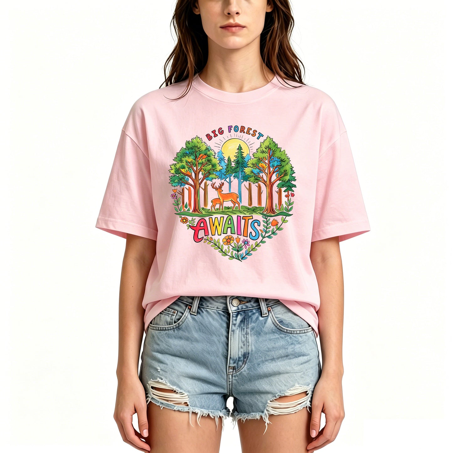 Forest and Deer Graphic Hiking Camping T-Shirts