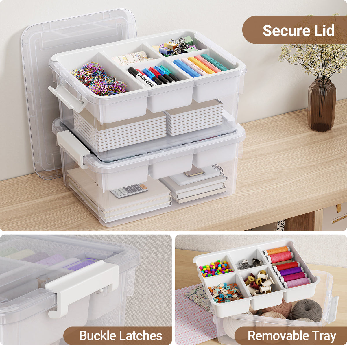 T1 20Qt/40Qt Stackable Storage Box with Lid Tray Craft Box Organizer