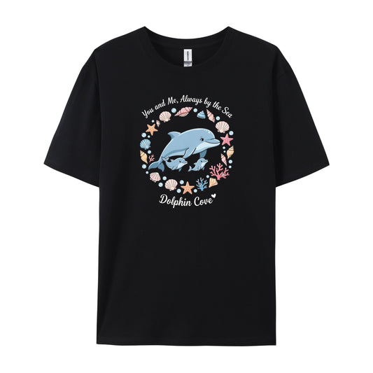 Cute Dolphin Family Seashell Print T-Shirts