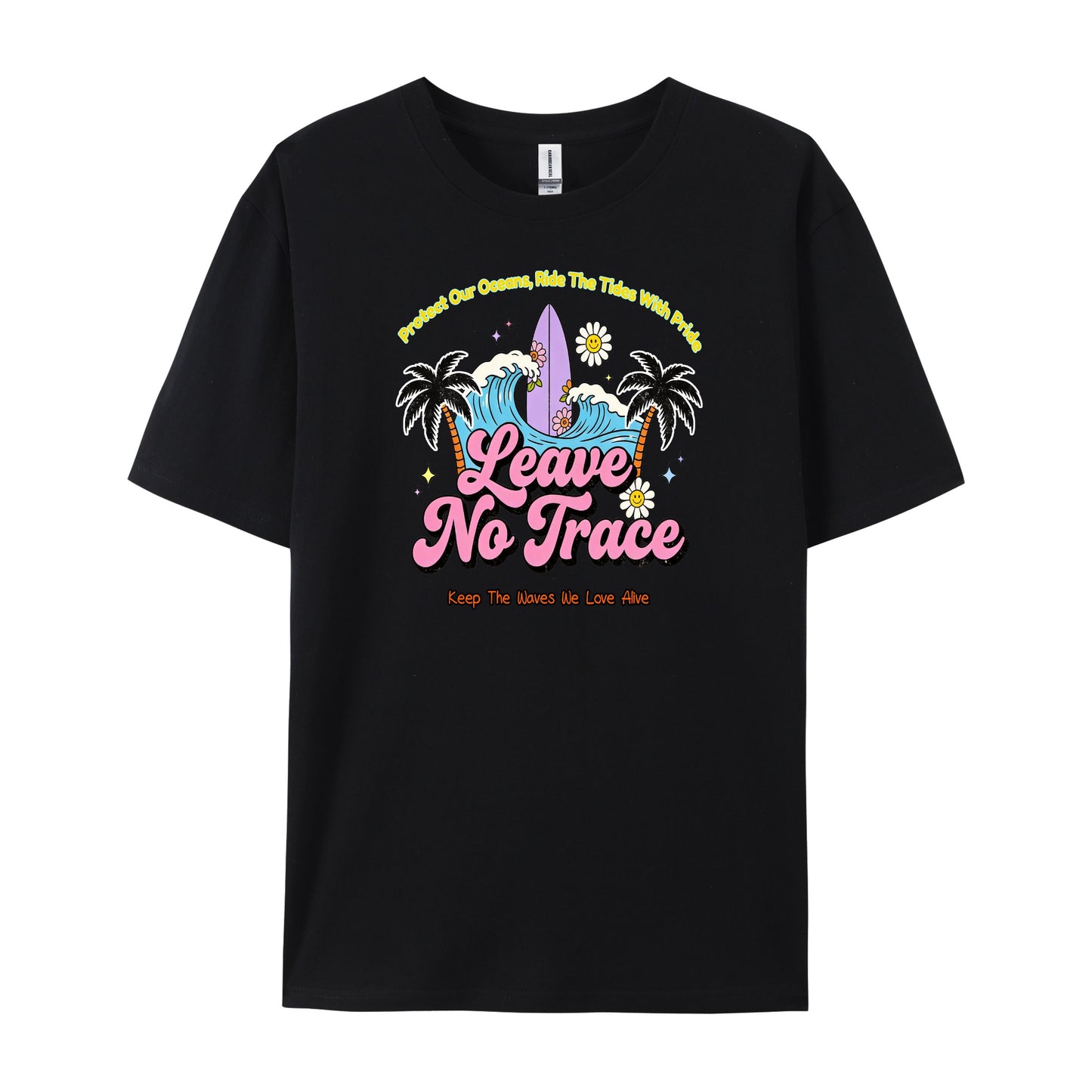 Groovy Palm Surfboard Leave No Tide T-Shirts
