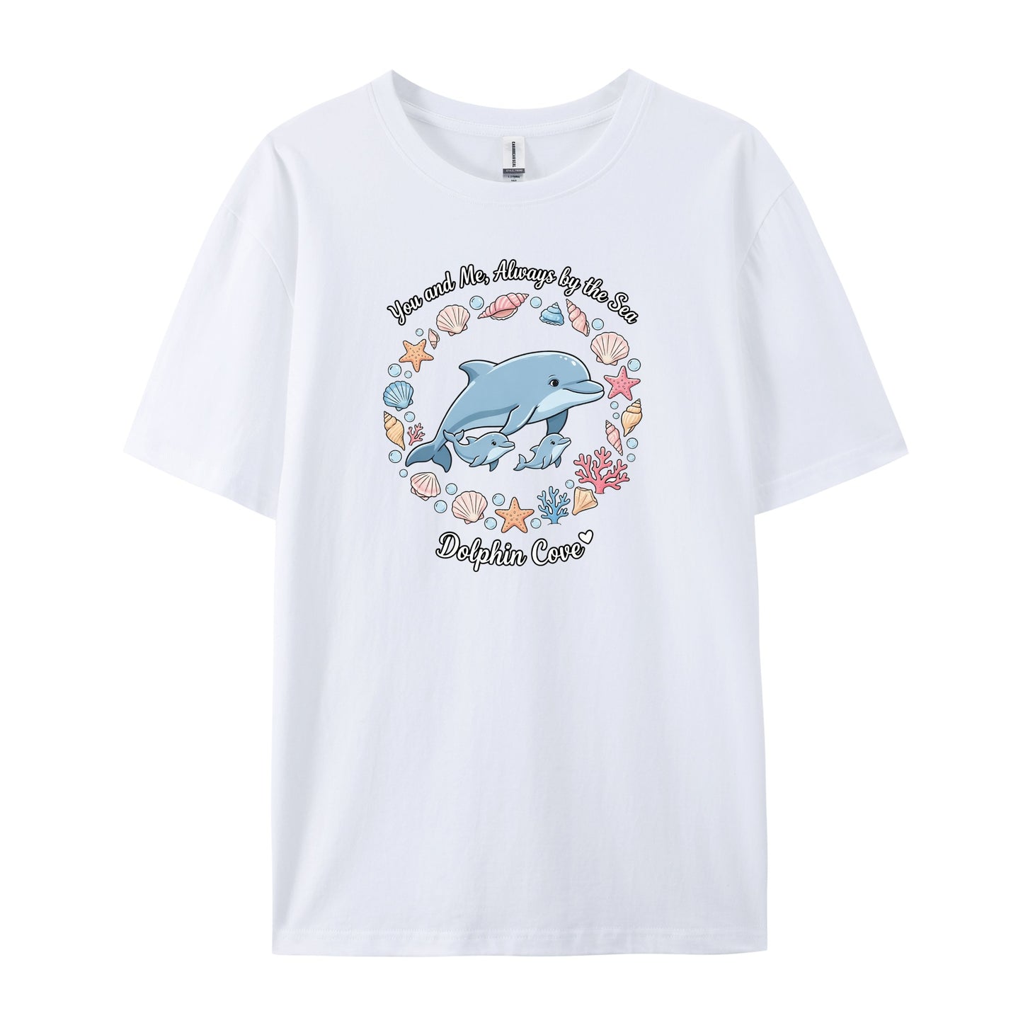 Cute Dolphin Family Seashell Print T-Shirts