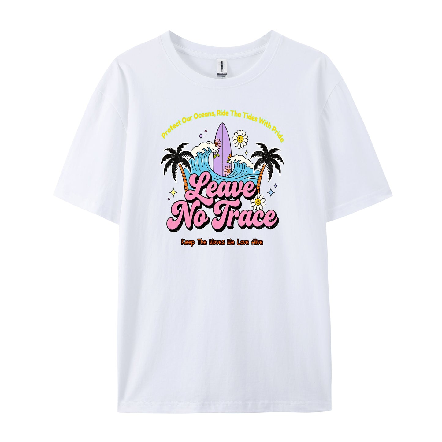 Groovy Palm Surfboard Leave No Tide T-Shirts