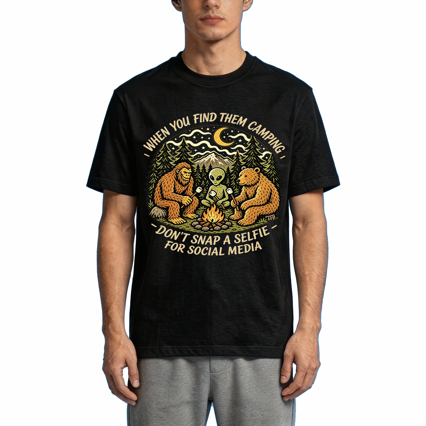 Bigfoot Alien Bear Campfire Camping T-Shirts