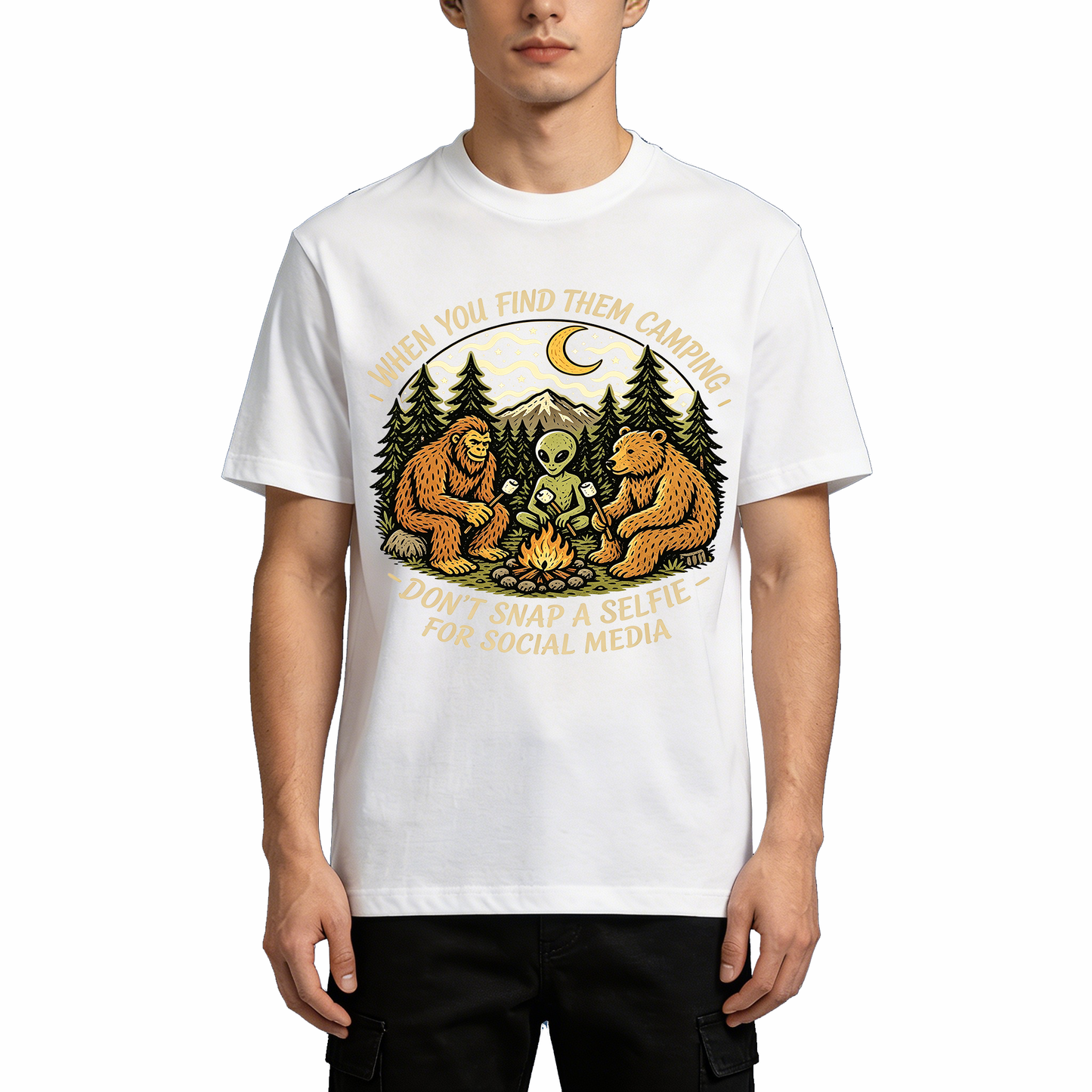 Bigfoot Alien Bear Campfire Camping T-Shirts