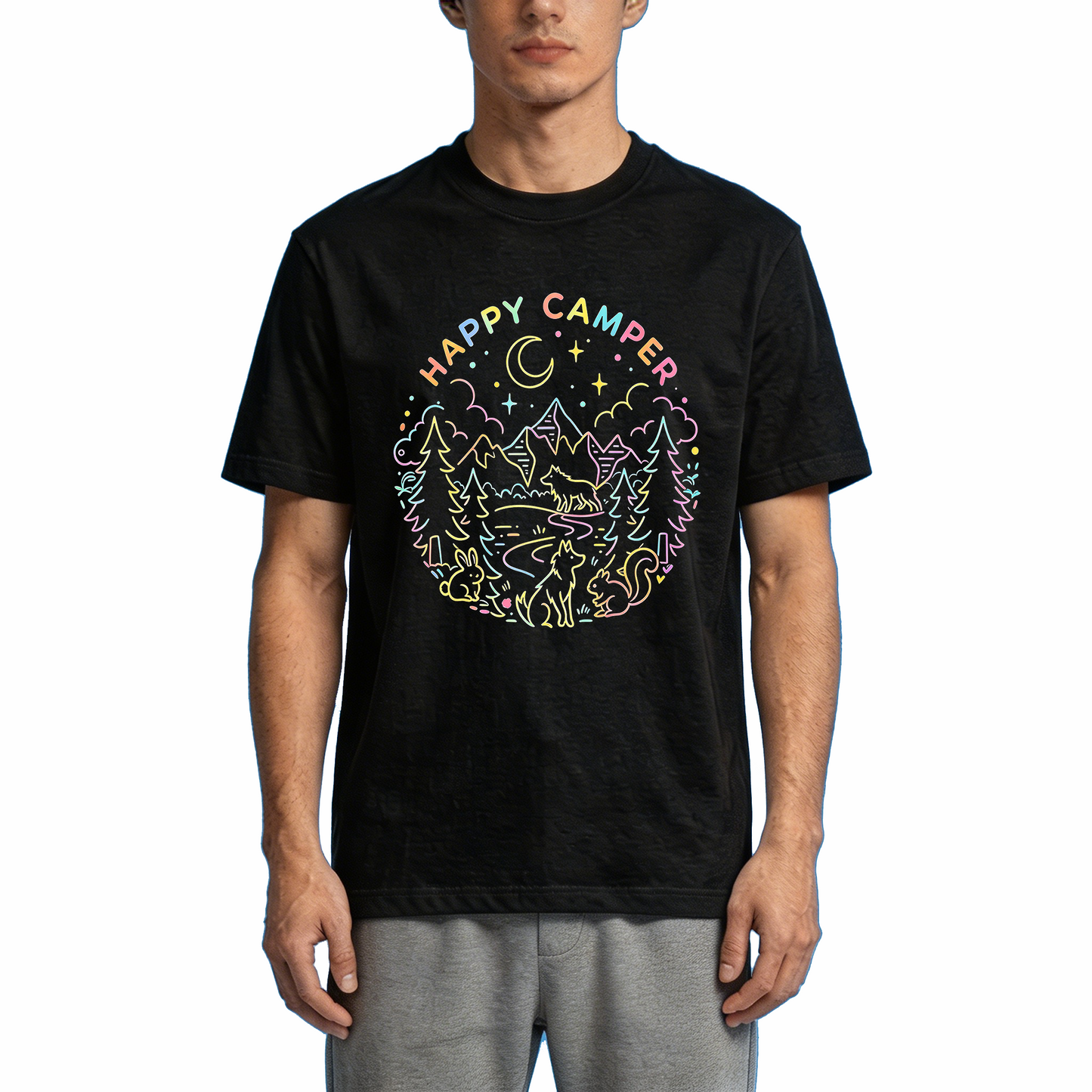 Pastel Line Art Wildlife Mountain Camping T-Shirts