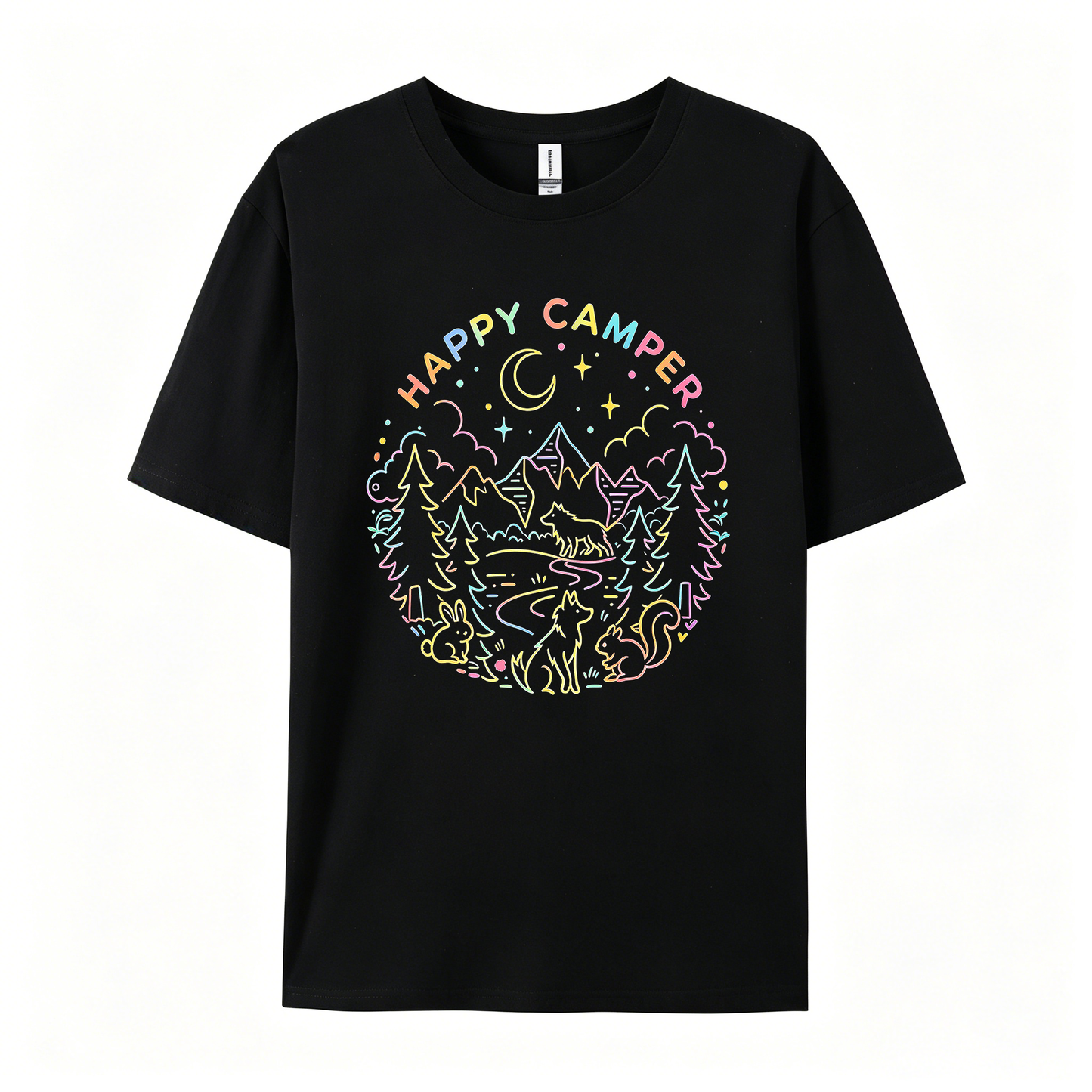 Pastel Line Art Wildlife Mountain Camping T-Shirts