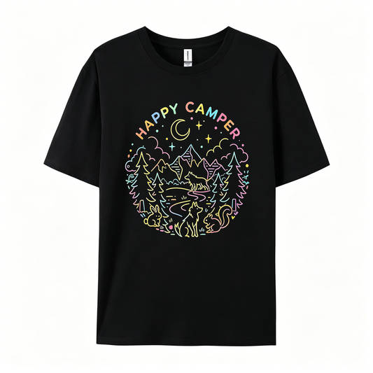 Pastel Line Art Wildlife Mountain Camping T-Shirts