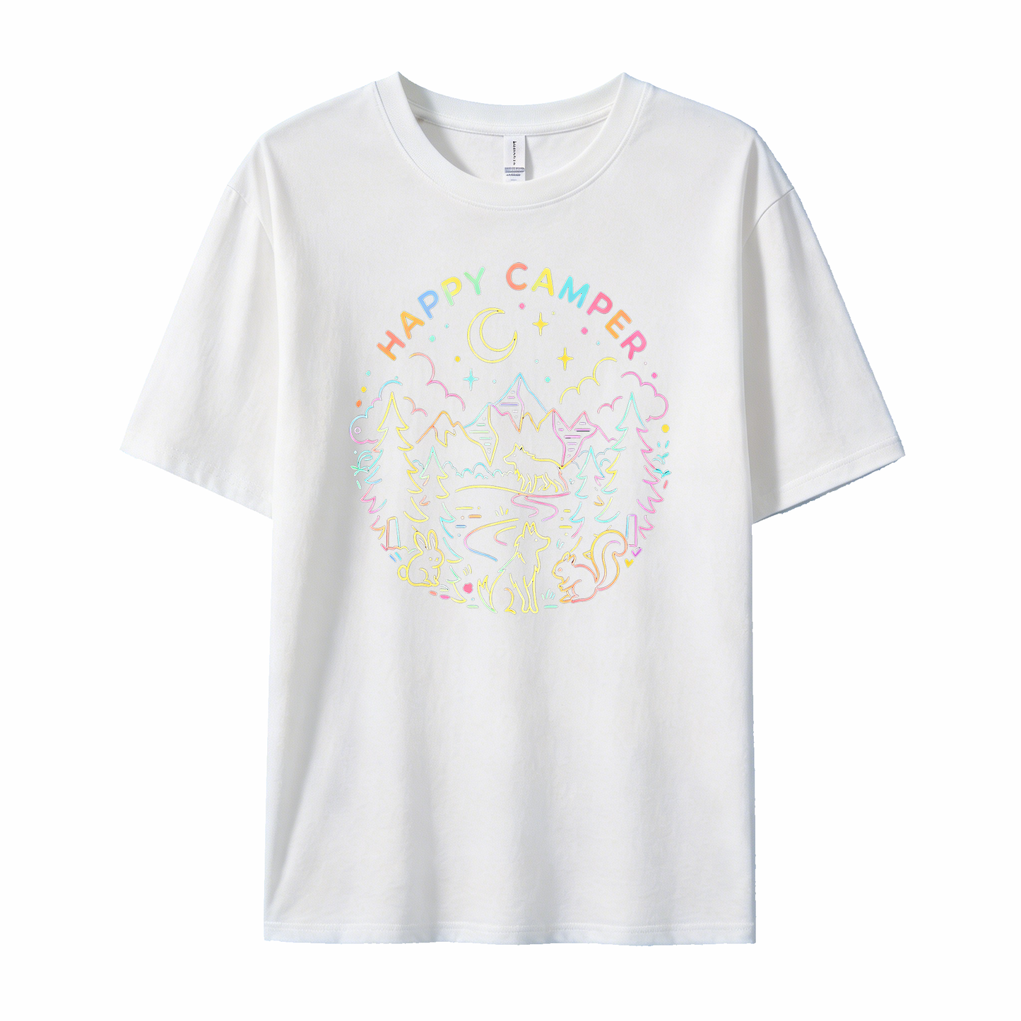 Pastel Line Art Wildlife Mountain Camping T-Shirts