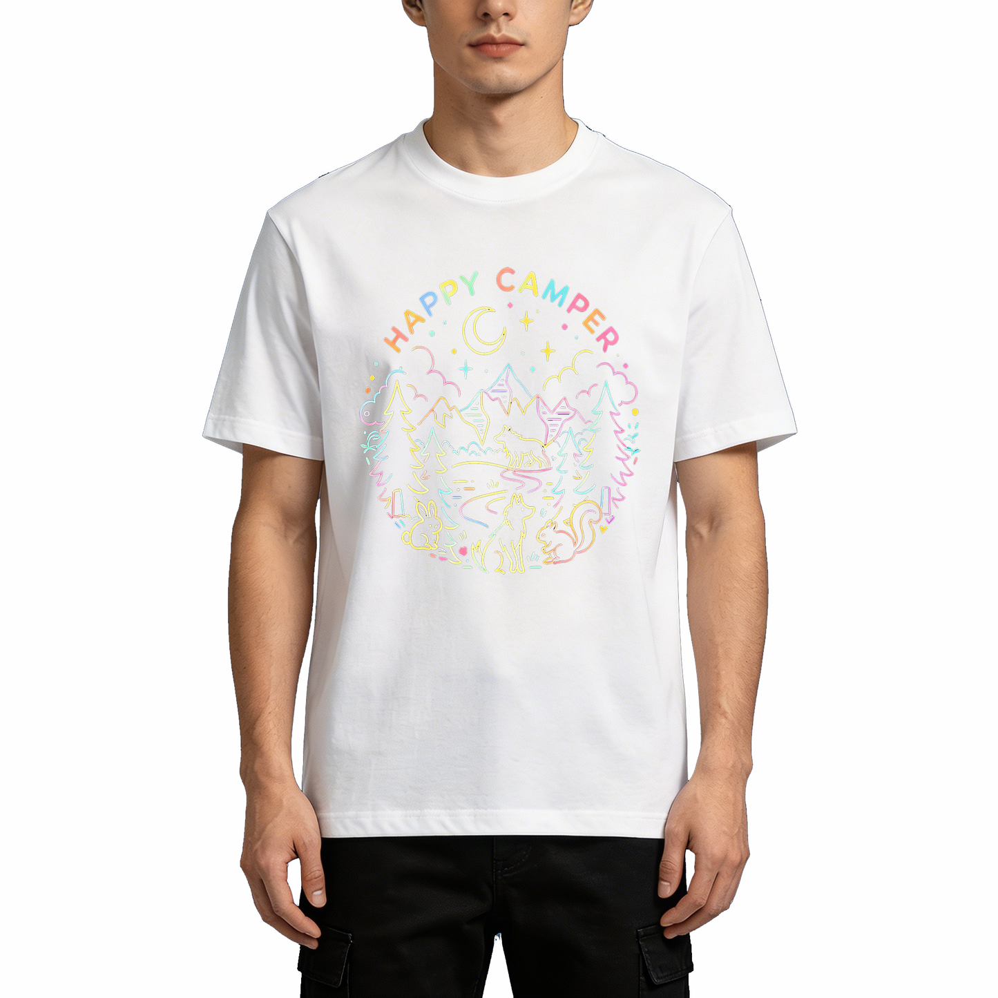Pastel Line Art Wildlife Mountain Camping T-Shirts