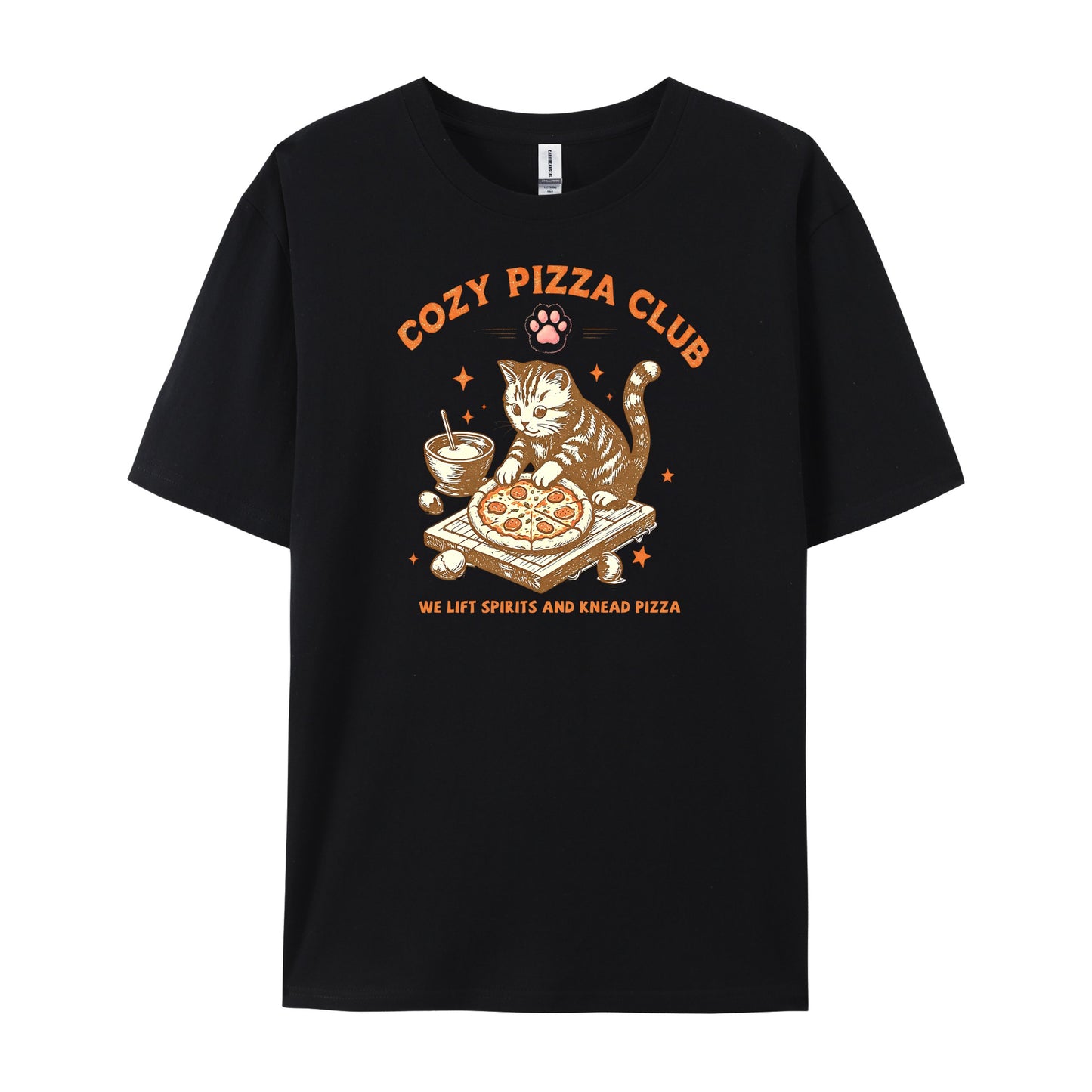 Vintage Cat Pizza Club Print T-Shirts