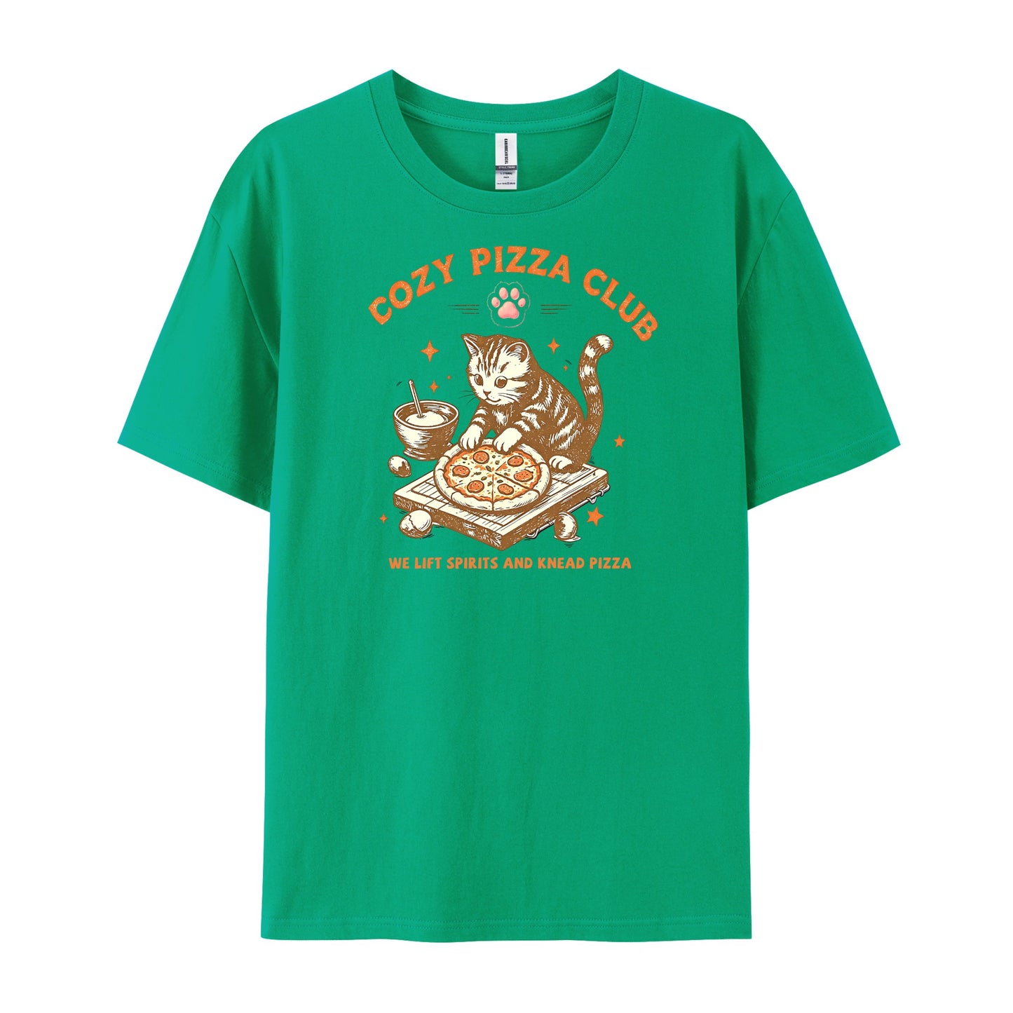 Vintage Cat Pizza Club Print T-Shirts