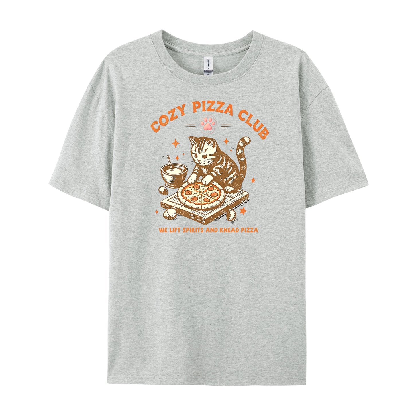 Vintage Cat Pizza Club Print T-Shirts