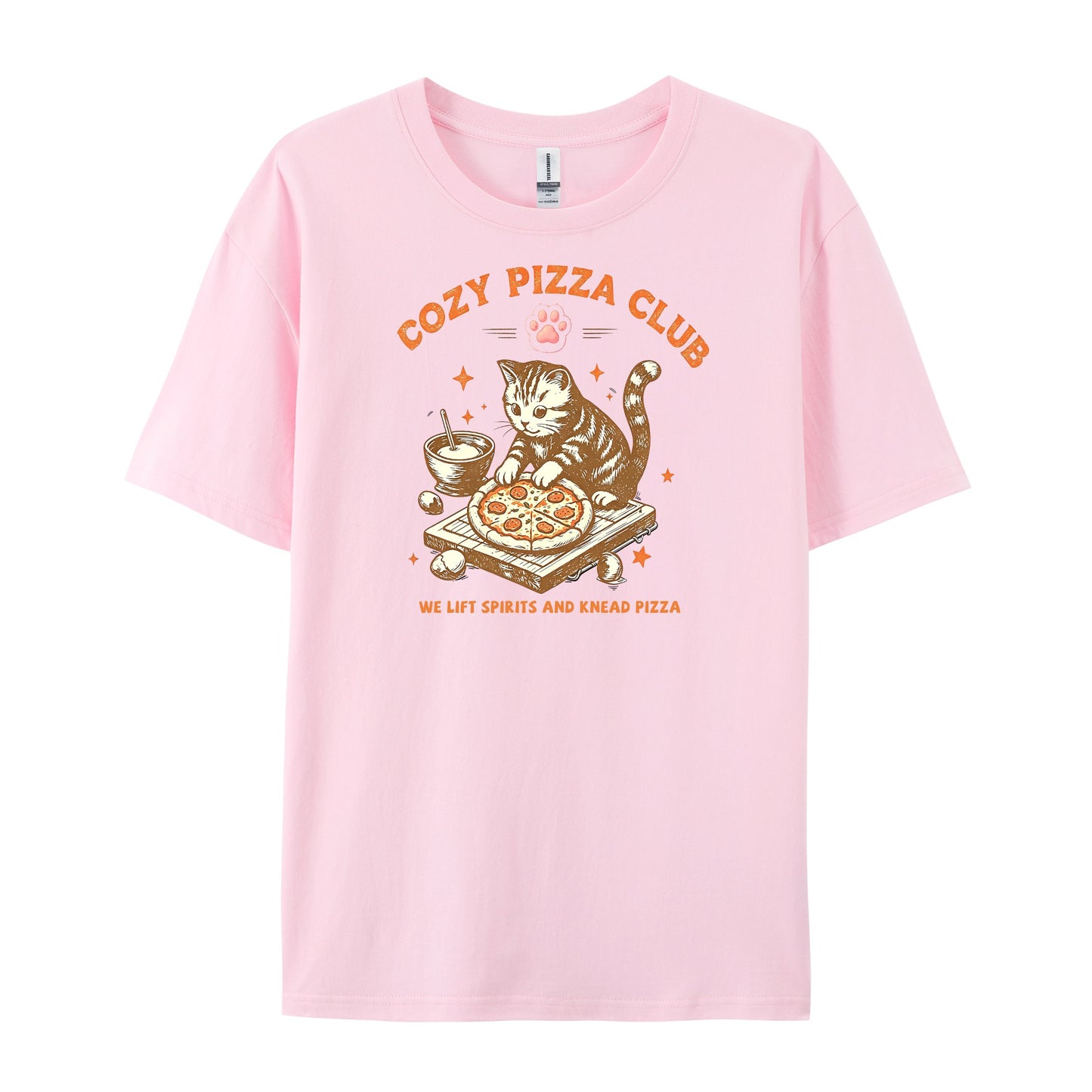 Vintage Cat Pizza Club Print T-Shirts