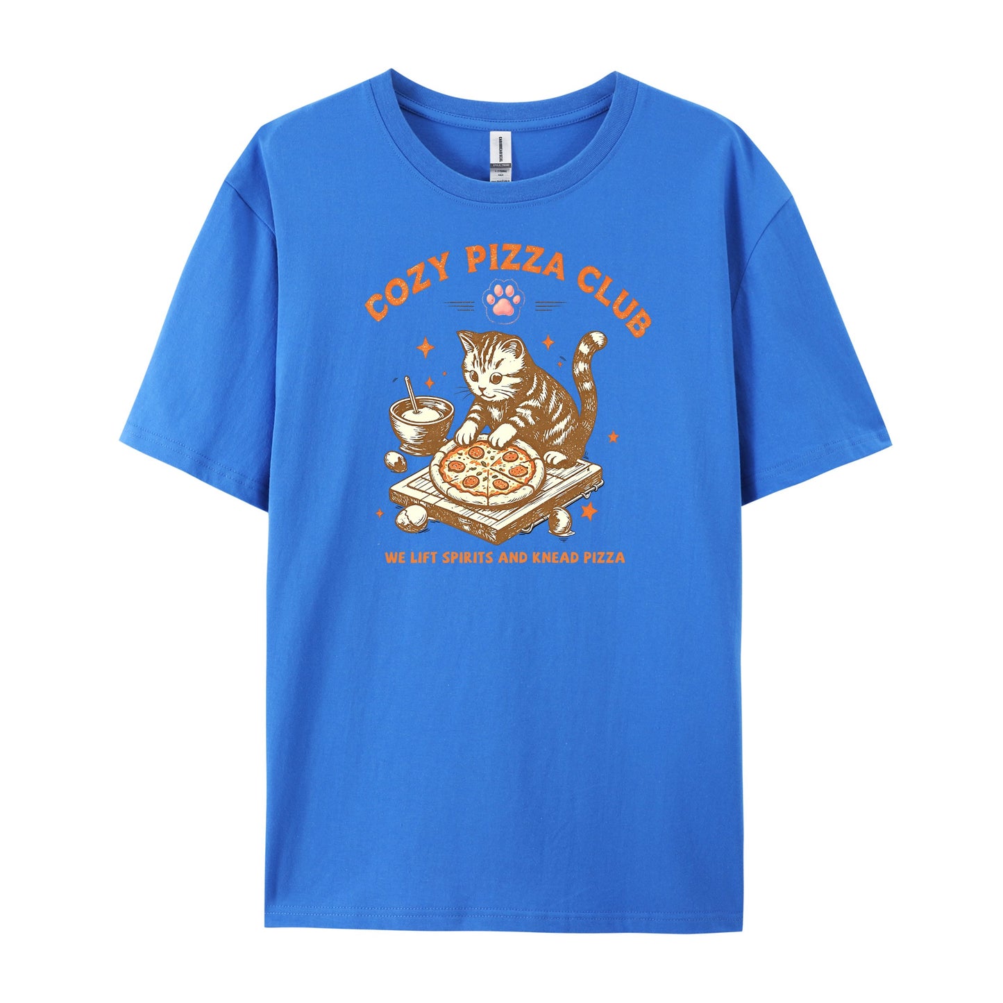Vintage Cat Pizza Club Print T-Shirts