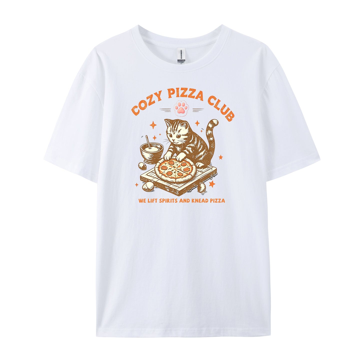 Vintage Cat Pizza Club Print T-Shirts